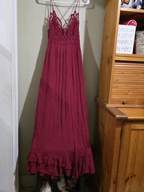 Free People Wine Lace Bodice Maxi Dress New Size S